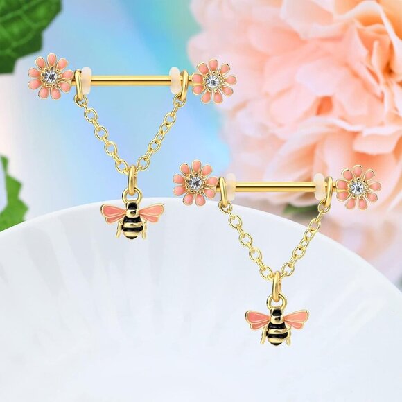 Nipple Shield Rings Metal 14G Dangle Rings Hypoallergenic Stylish Jewelry - Picture 6 of 6